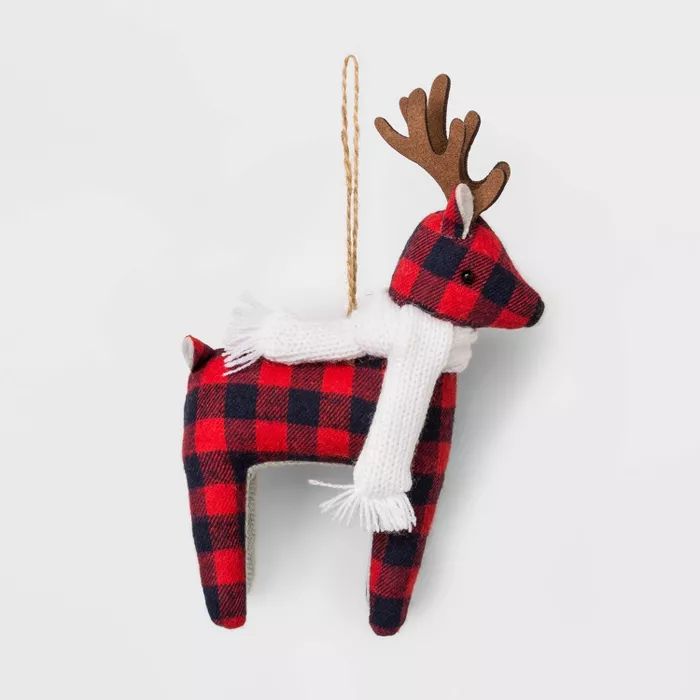 Fabric Deer Checkered Christmas Ornament Red and Navy - Wondershop™ | Target