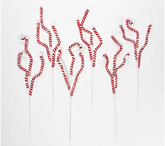Set of 6 Candy Cane Striped Picks by Valerie - QVC.com | QVC