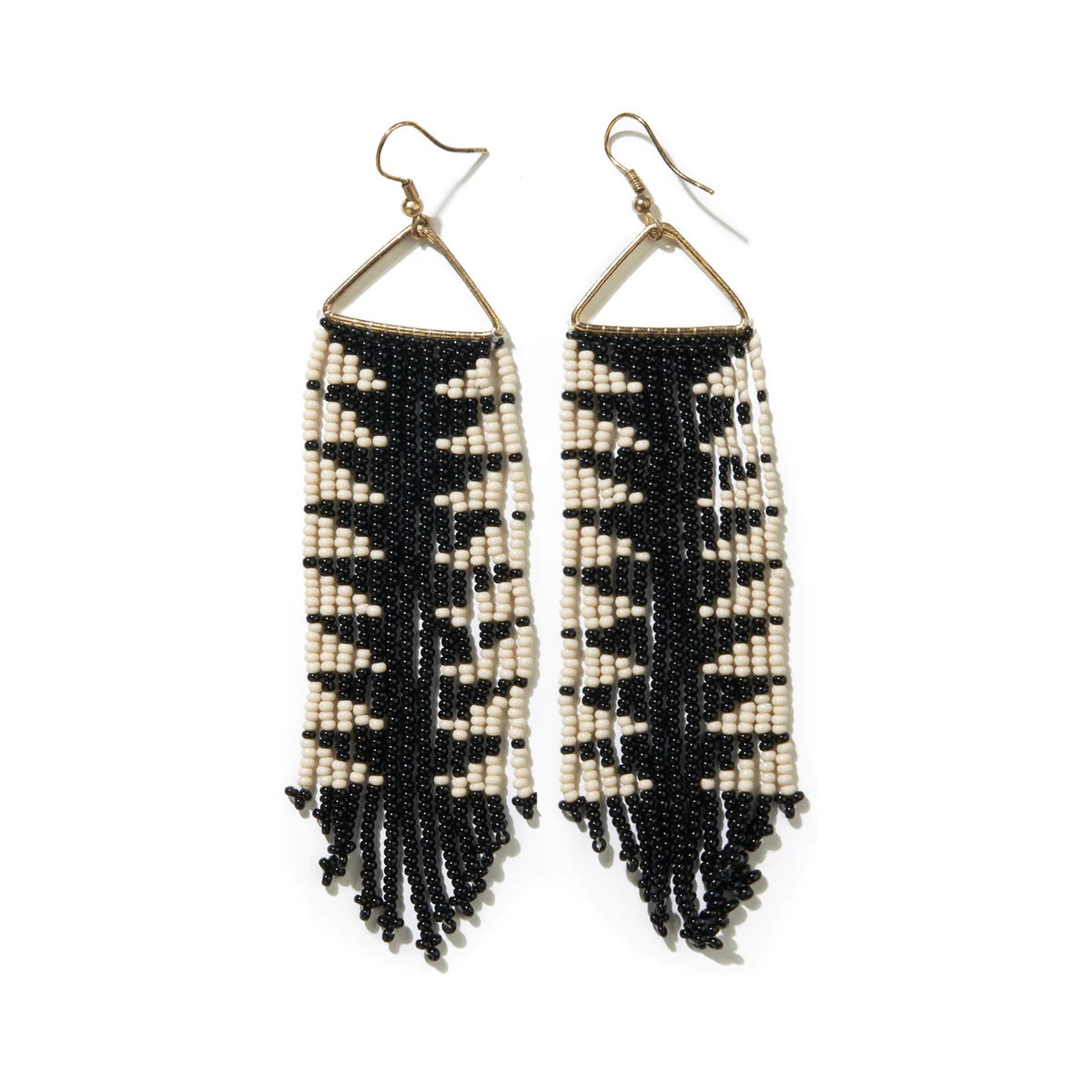 Emilie Arrow Beaded Fringe Earrings Black | INK+ALLOY