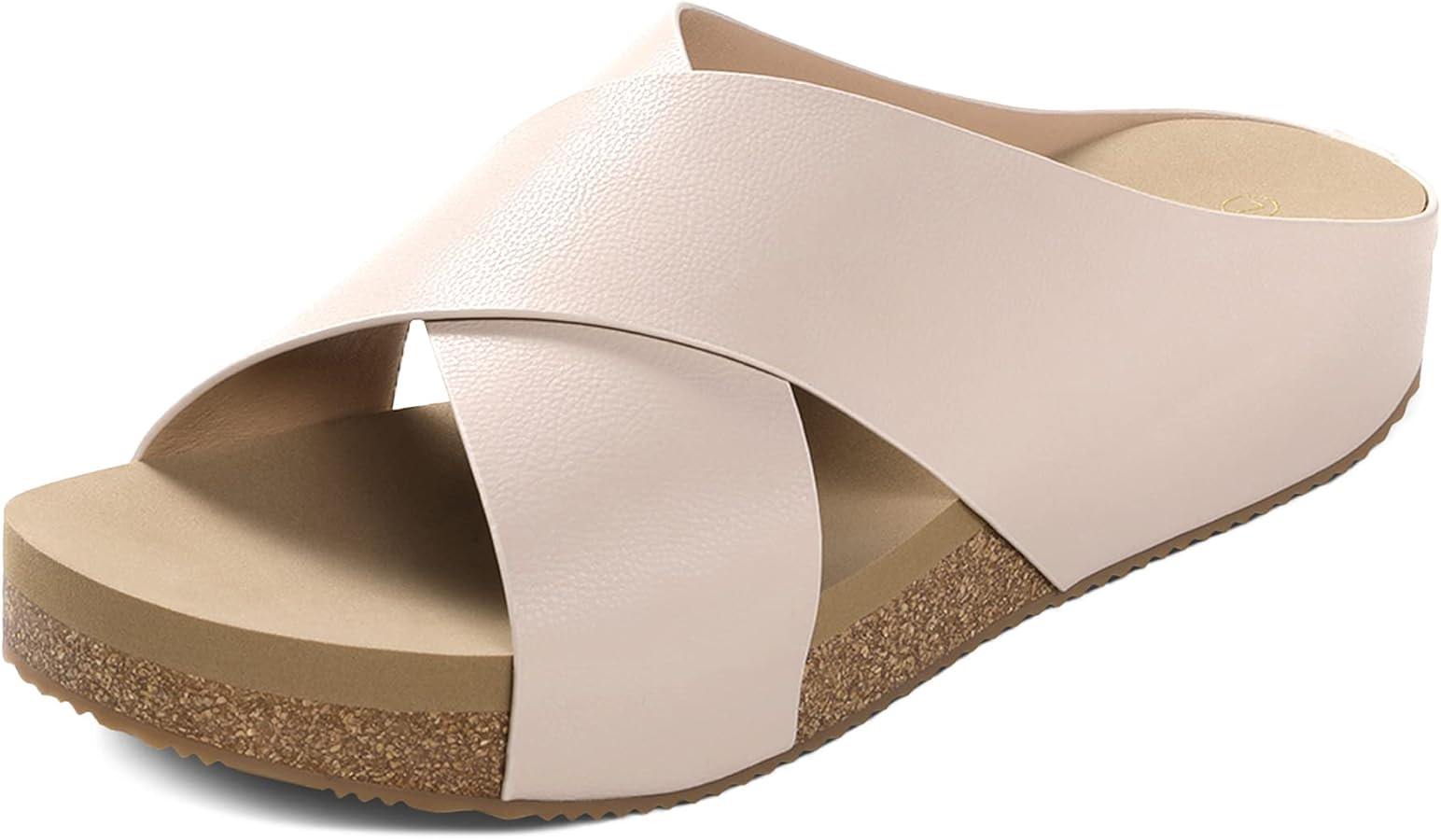 DREAM PAIRS Women's Cork Slide Sandals Slip On Open Toe Cute Platform Cross Flat Sandals For Summ... | Amazon (US)