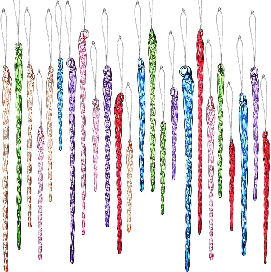 Boao Glass Icicle 3.5-7.8 Inch Twisted Glass Icicle Christmas Ornaments Hanging Decorations (Rain... | Amazon (US)