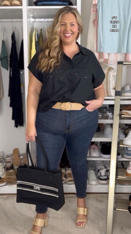 Love this outfit for thicker tummy ladies! These target jeans are so so good for apron bellies! I wear the 18 in this wash and the 20 in black. Plus size outfit inspiration 🙌2x in top fits perfect! 2x in belt! Don’t forget to use my spanx discount code! ASHdxsoanx 

#LTKsalealert #LTKVideo #LTKplussize
