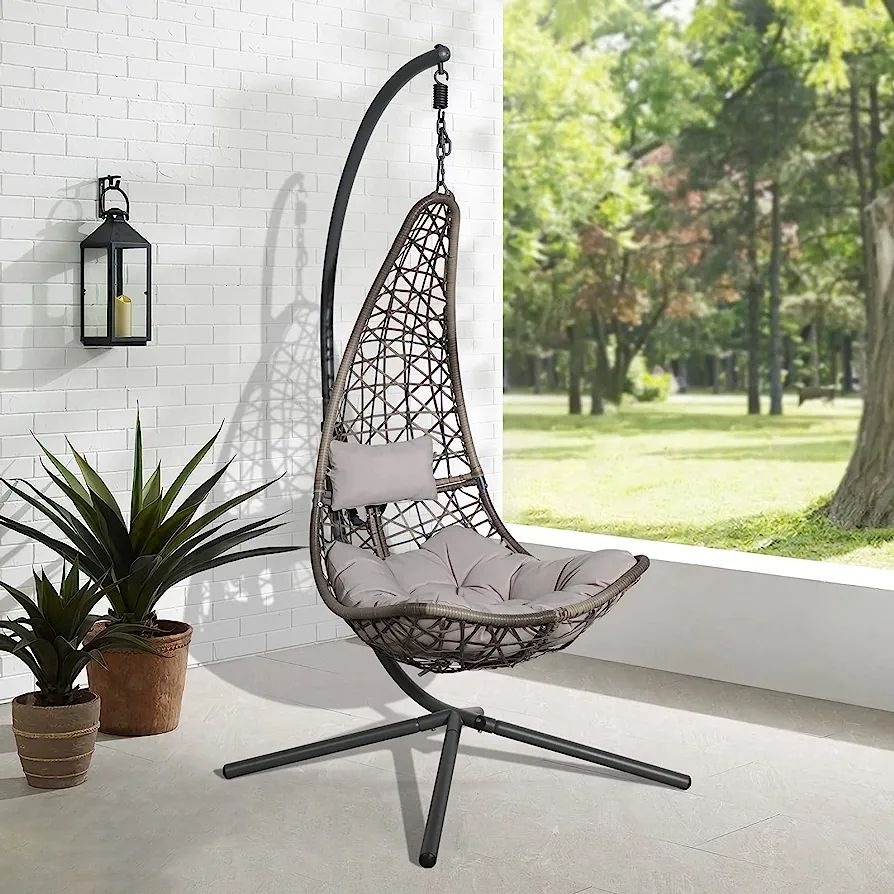 COBANA Hanging Egg Chair with Stand, Indoor Outdoor Patio Wicker Swing Chair with Cushion for Out... | Amazon (US)