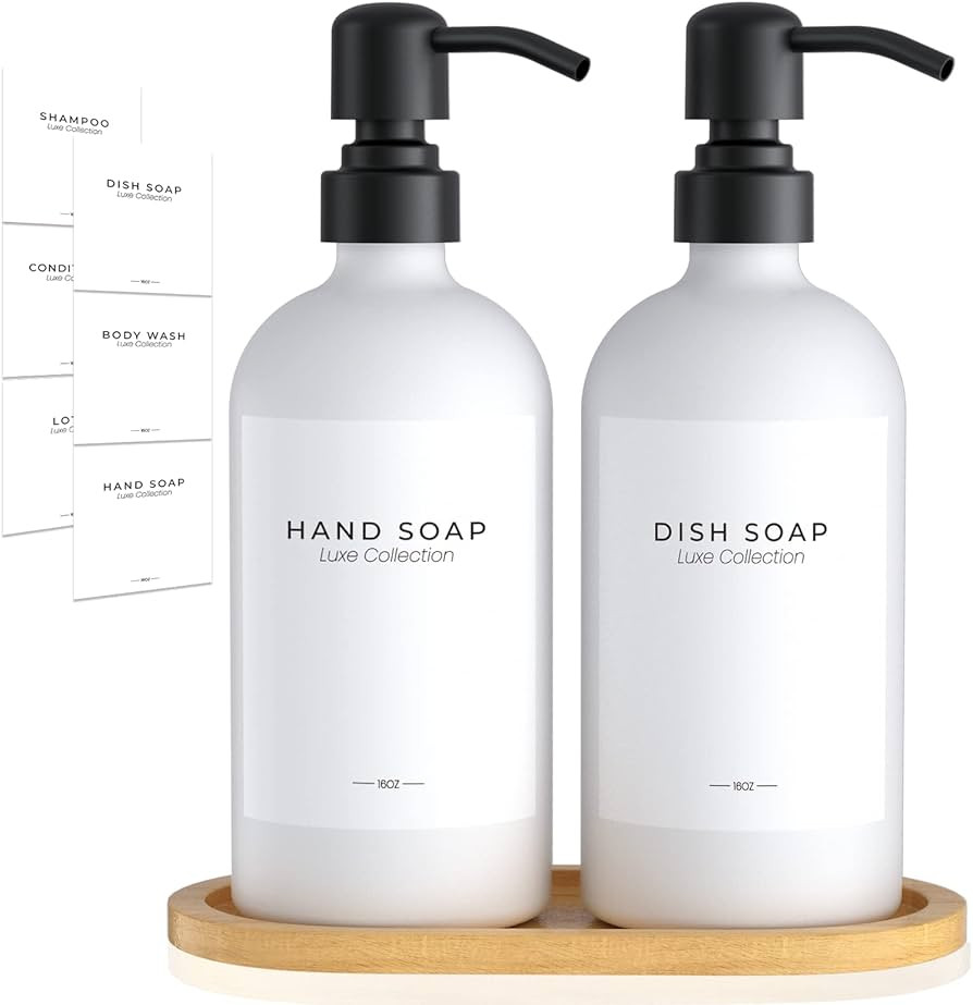 Glass Soap Dispenser Set for Kitchen Hand Soap Dish Soap, Bathroom Shampoo Conditioner Dispenser ... | Amazon (US)