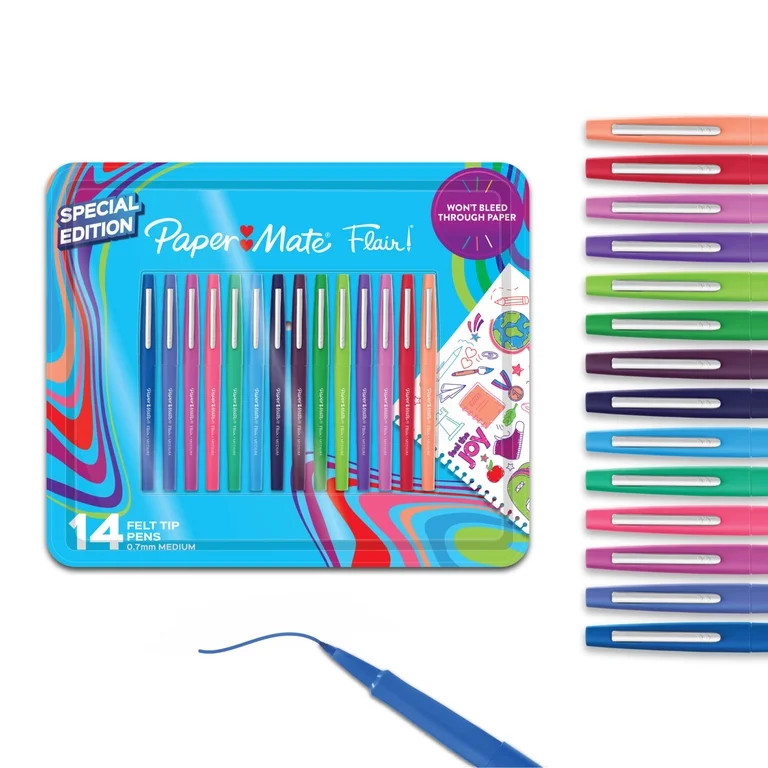 Paper Mate Flair Felt Tip Pens, Medium Point (0.7mm), Assorted Colors, 14 Count | Walmart (US)