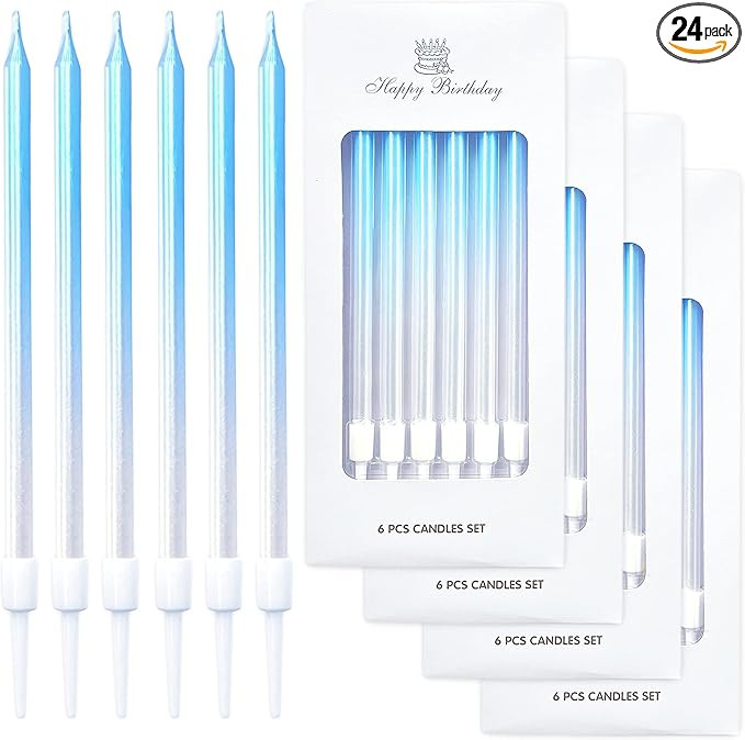 24-Count Gradient Blue Birthday Candles, Metallic Cake Candle for Birthday Party, Celebration, We... | Amazon (US)