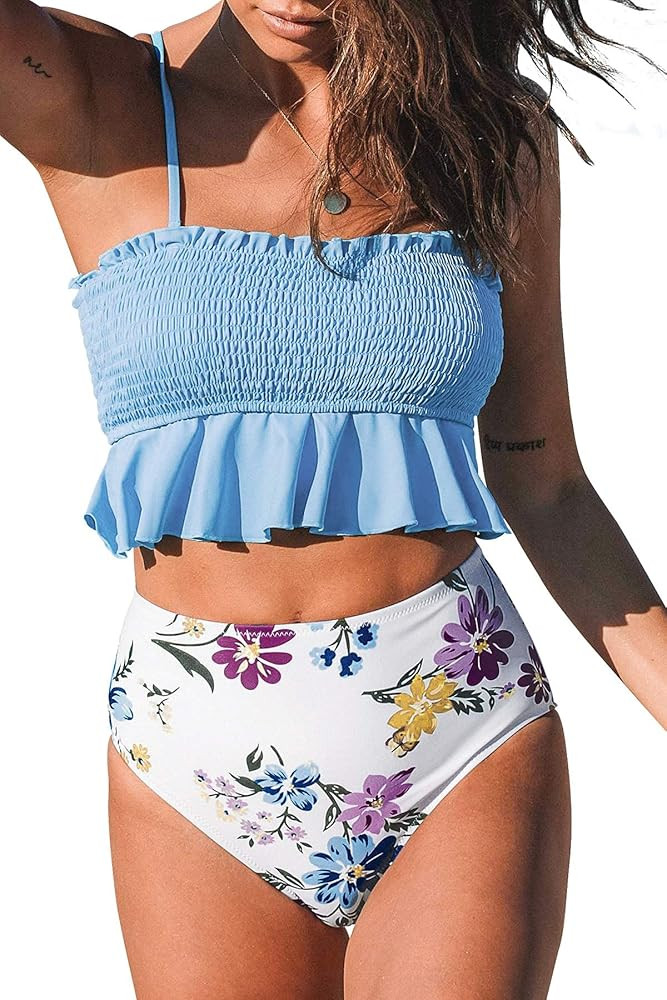 CUPSHE Women's High Waist Bikini Swimsuit Ruffle Two Piece Bathing Suit | Amazon (US)