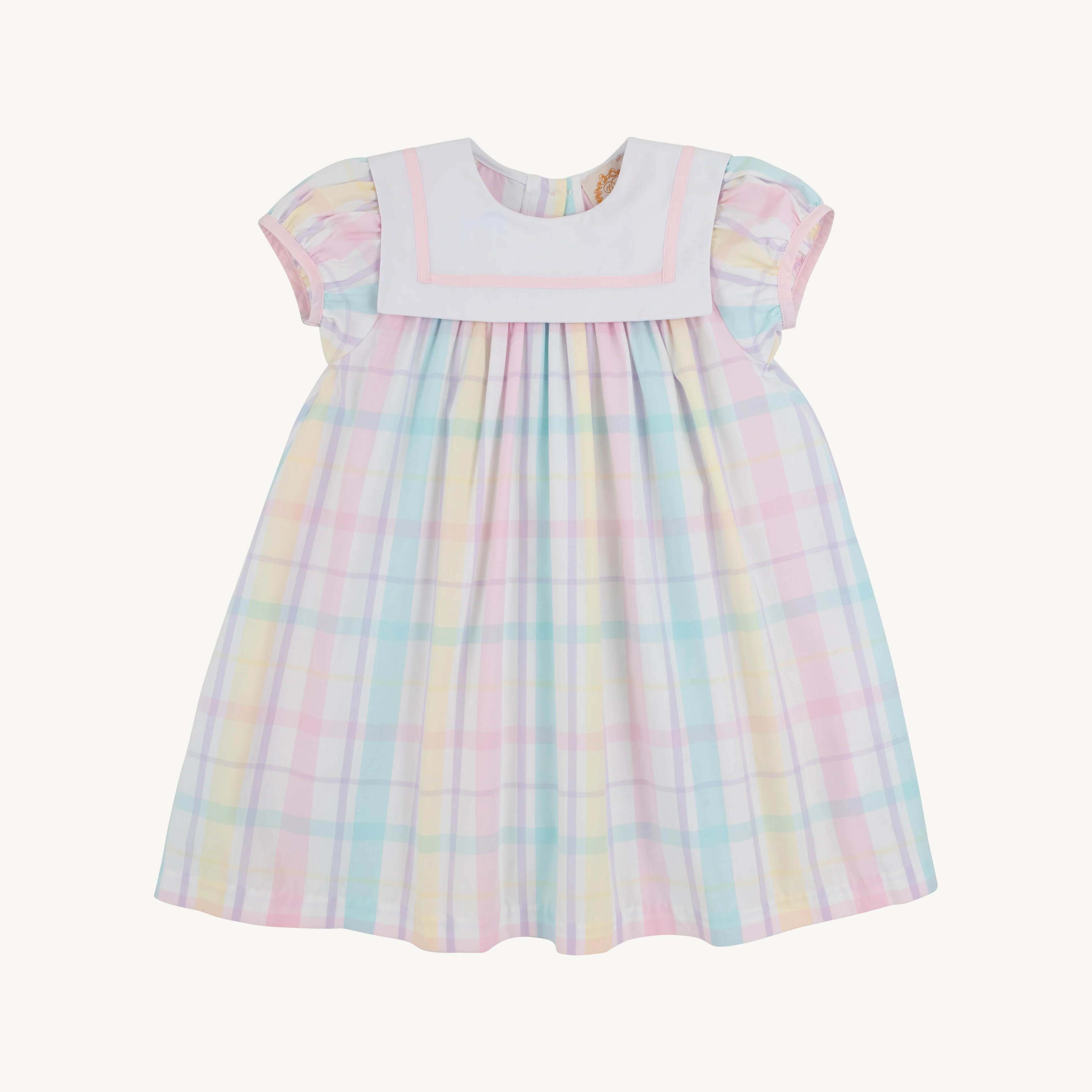 Stewart's Square Collar Dress Brunch Plate Plaid Palm Beach Pink - Girls Easter Dress | The Beaufort Bonnet Company