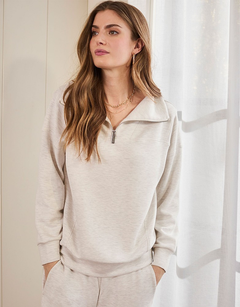 Women's SuperLuxe Half Zip Sweatshirt in Oatmeal from Crew Clothing | Crew Clothing (UK)