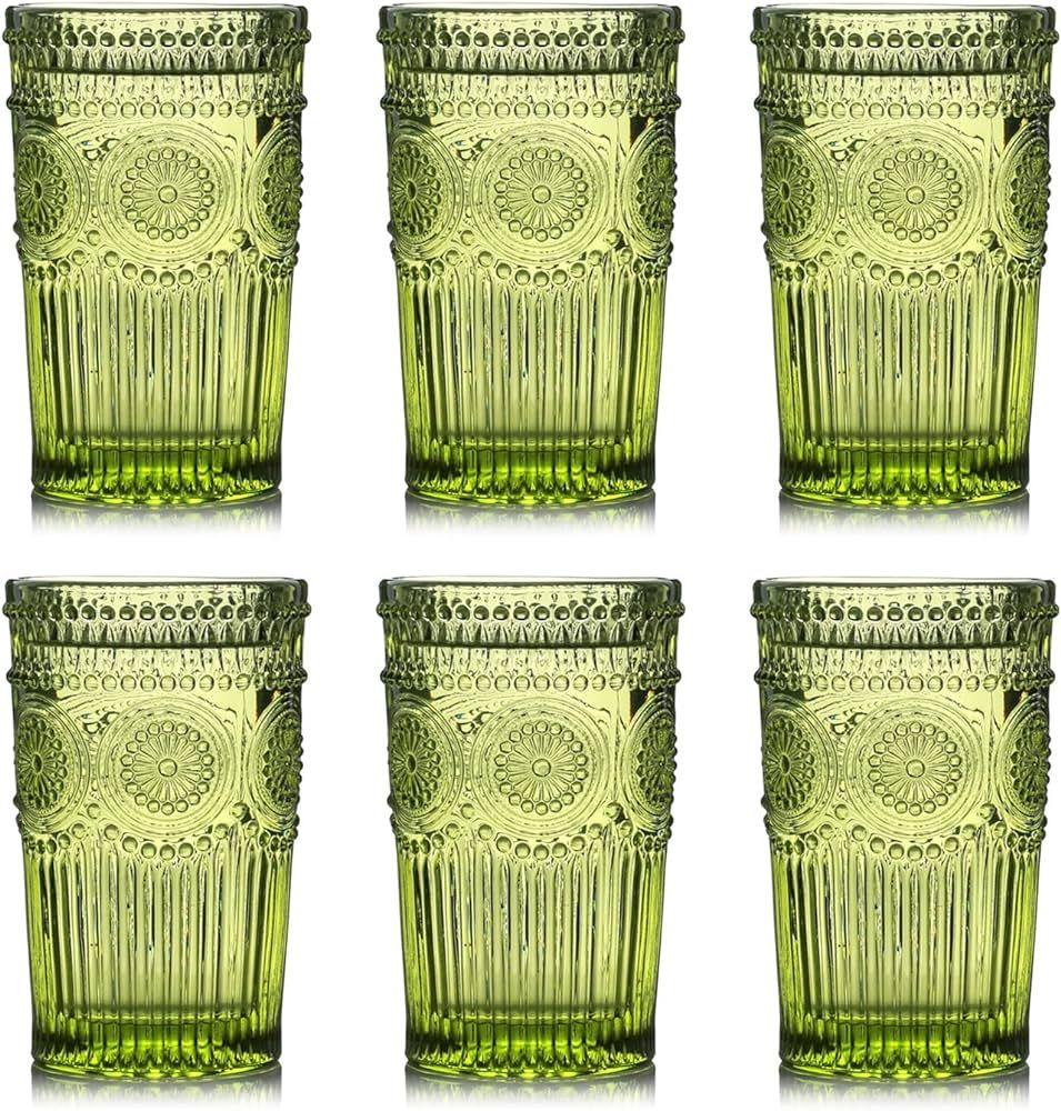 Kingrol 6 Pack 12 oz Vintage Drinking Glasses, Embossed Romantic Water Glassware, Glass Tumbler S... | Amazon (CA)