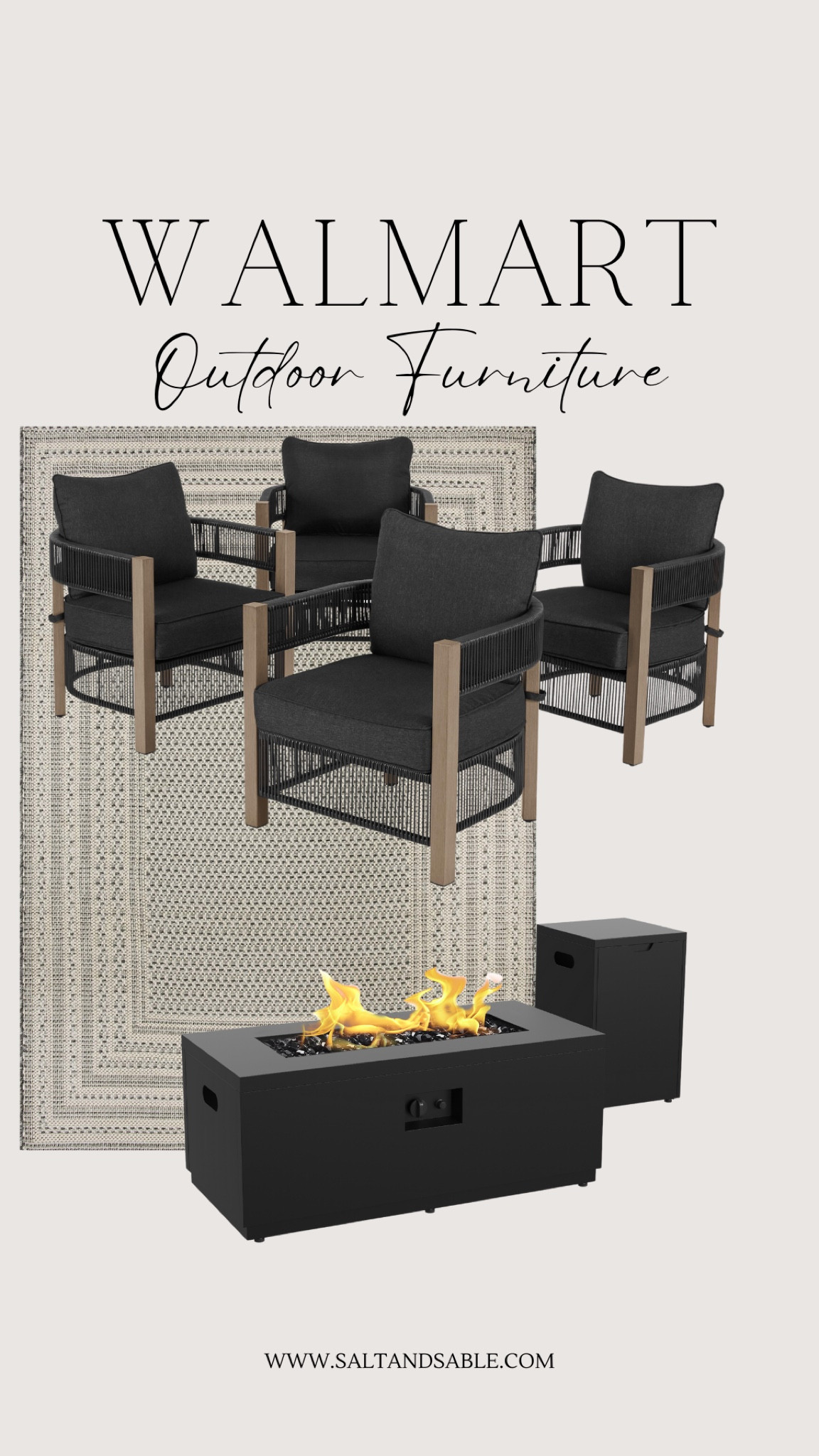 Looking for new outdoor furniture options? Walmart has a great selection to choose from! The outdoor fire pit is perfect for summer evening entertaining! 


#patiofurniture 
Dining and entertainment 
Backyard party 
Outside fireplace 
Outdoor area rug
Outdoor seating 
Black furniture 
Walmart home finds 
Daily deals 

#LTKStyleTip #LTKHome #LTKParties