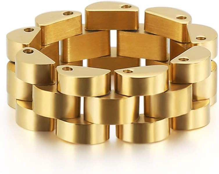 Men's Stainless Steel Solid Link Chain Statement Ring Hip Hop Watch Band Design | Amazon (US)