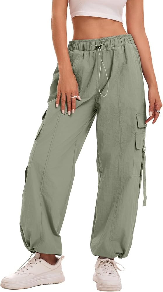 Drawstring Wide Leg Cargo Pants Women Baggy, Elastic Waist Pants Y2K Dance Hip Pop Pants | Amazon (US)