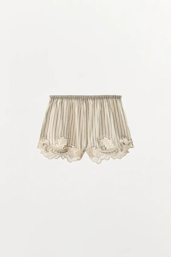 EMBROIDERED LACE STRIPED SHORTS | Zara US