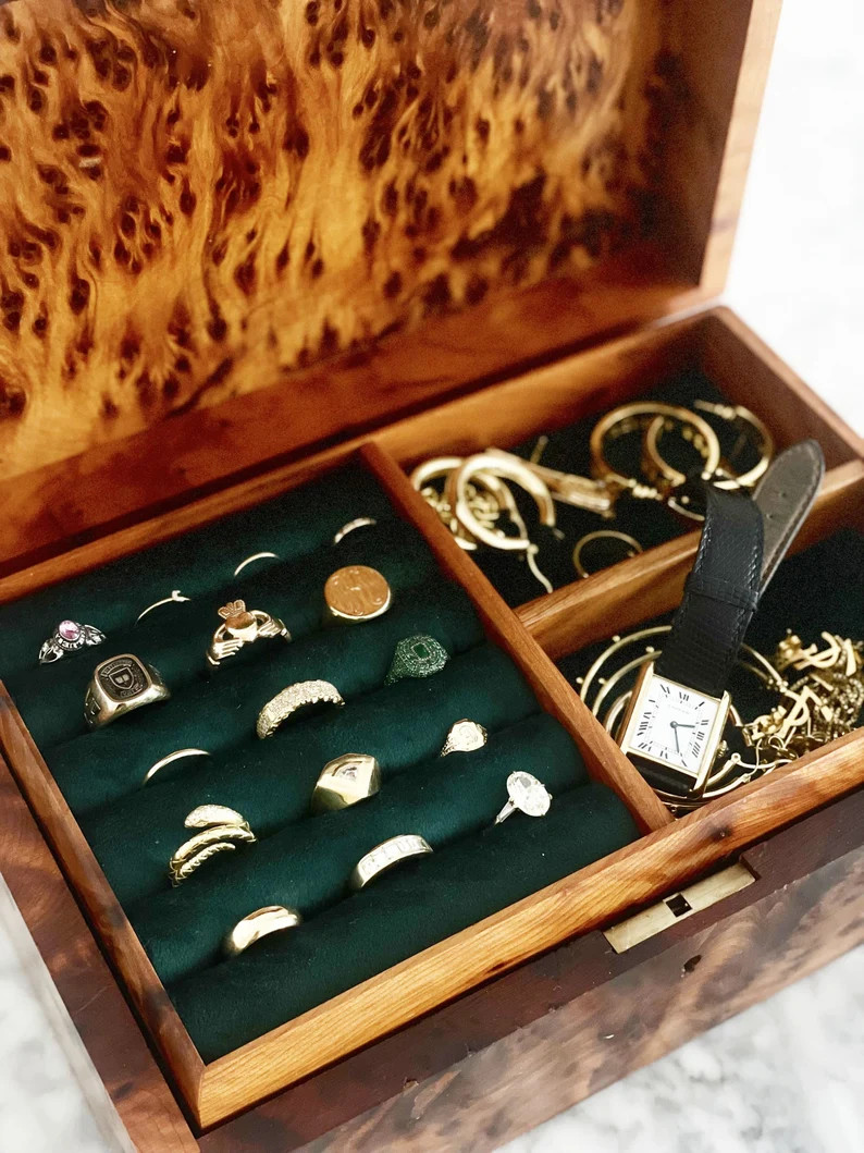 Wooden Jewelry Box Handmade Burl Wood Box With Key Large Memory Box Velvet Lined and Ring Storage... | Etsy (US)