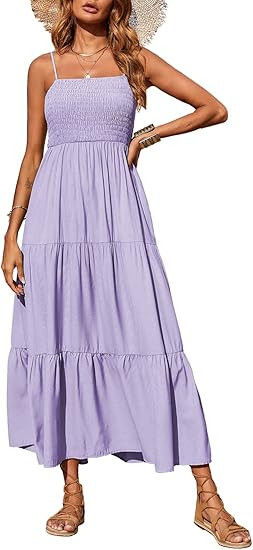 PRETTYGARDEN Women's Summer Maxi Dress Casual Boho Sleeveless Spaghetti Strap Smocked Tiered Long... | Amazon (US)