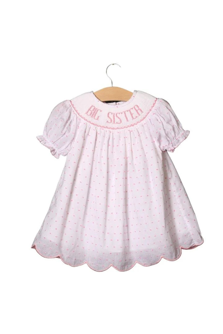 Smocked PINK Swiss Dot Big Sister Dress | The Smocked Flamingo