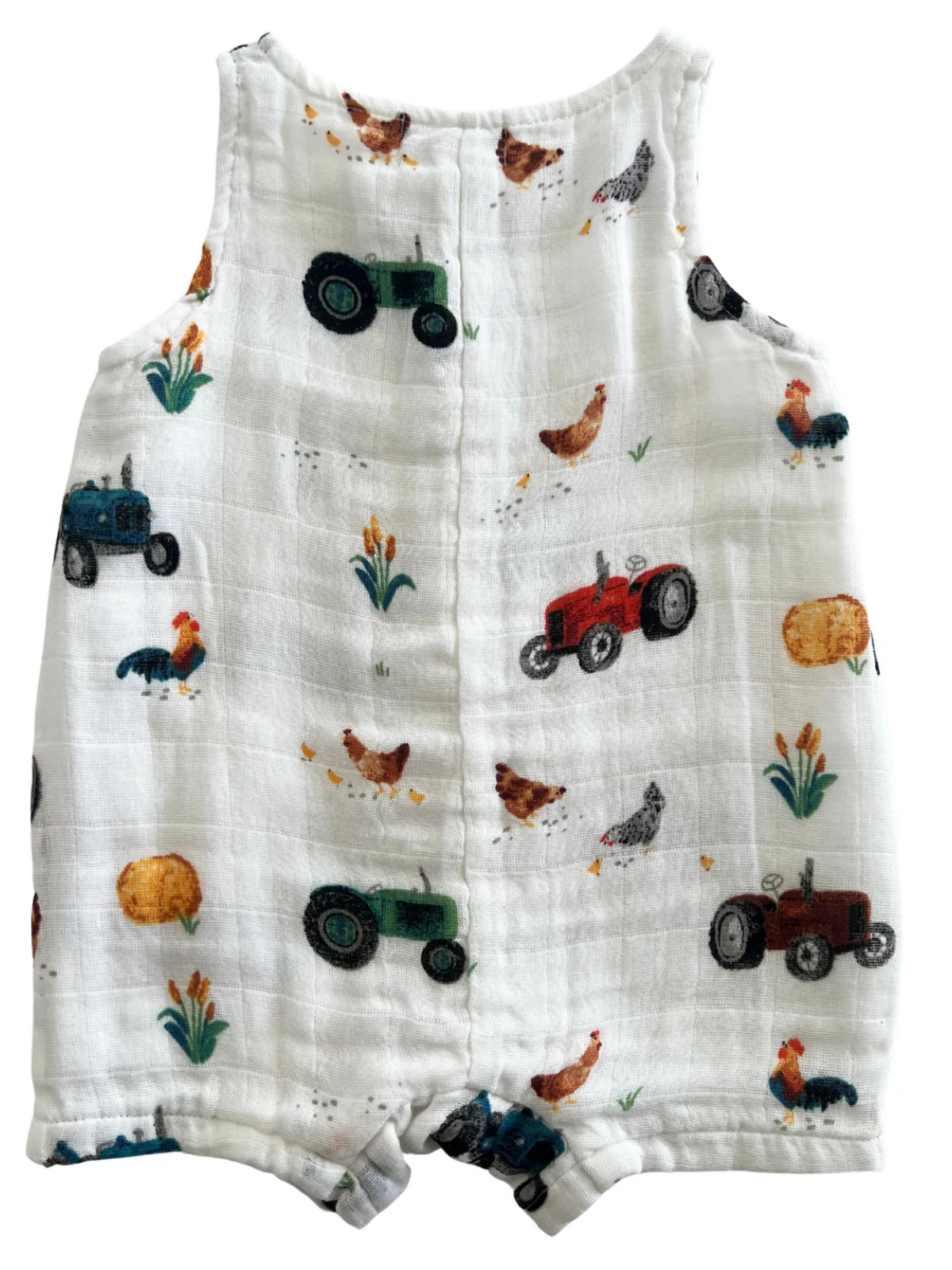 Muslin Shortie Romper, Tractors | SpearmintLOVE