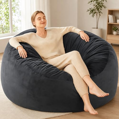 Codi Big Giant Bean Bag Chair with Filler Included, 5 FT - Comfy Large Beanbag Chairs for Adults - Machine Washable and Soft Mink Bonded Cover - Charcoal Grey, 5ft | Amazon (US)