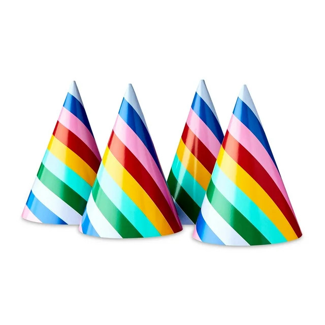 Multicolor Striped Party Hats, 4 Count, by Way To Celebrate | Walmart (US)