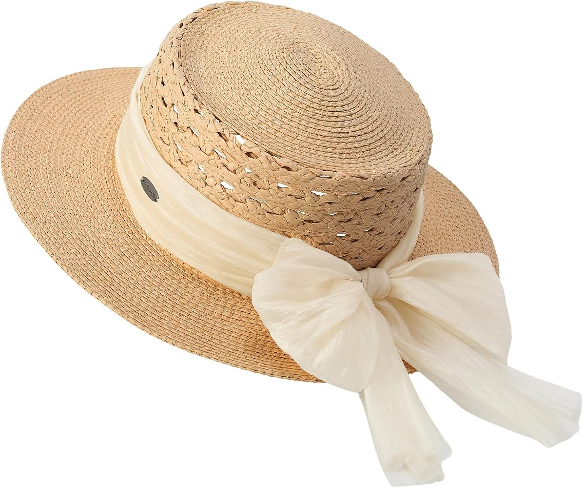 ACUSHLA Straw Sun Hat for Women Wide Brim Adjustable Boho Summer Beach Hats with Bow Vintage Fedo... | Amazon (US)