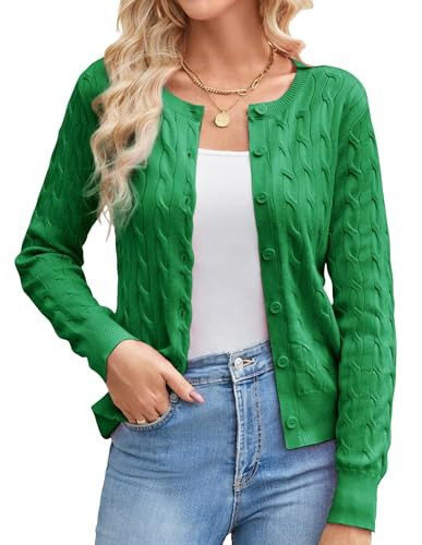 GRACE KARIN Long Sleeve Soft Knit Green Cardigan Sweaters for Women Lightweight Button Up Cropped Cardigans Shrugs M | Amazon (US)