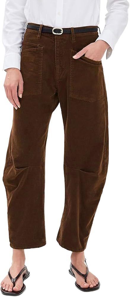 Kedera Women's Barrel Corduroy Pants Wide Leg Y2K Pants Baggy Boyfriend Horseshoe Trousers with F... | Amazon (US)