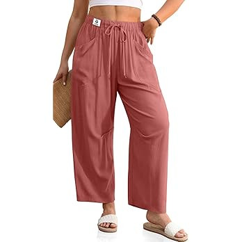 TARSE Womens Linen Baggy Harem Pants Wide Leg Lounge Drawstring Barrel Pants Casual Beach Trouser... | Amazon (US)