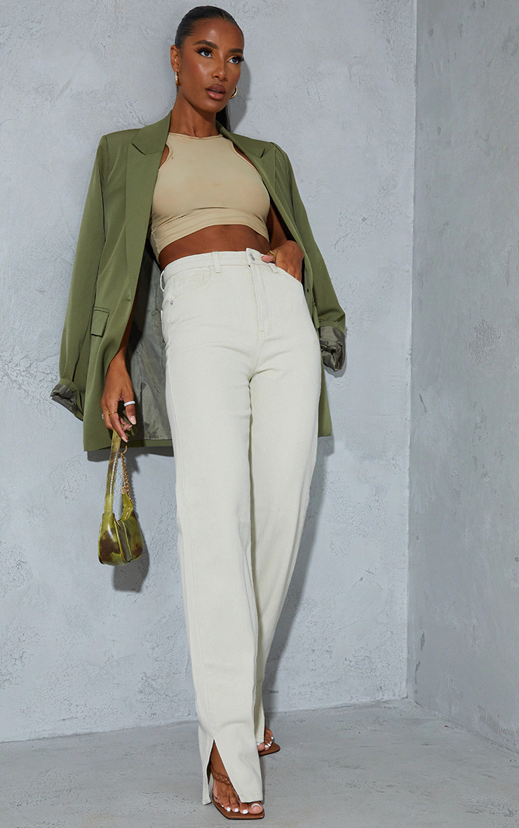 Sand  Split Hem Jeans | PrettyLittleThing US