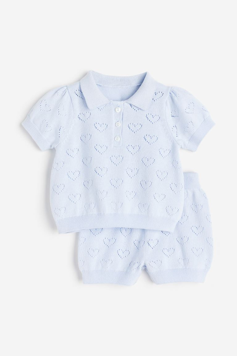 2-piece Pointelle-knit Set - Light blue - Kids | H&M US | H&M (US + CA)