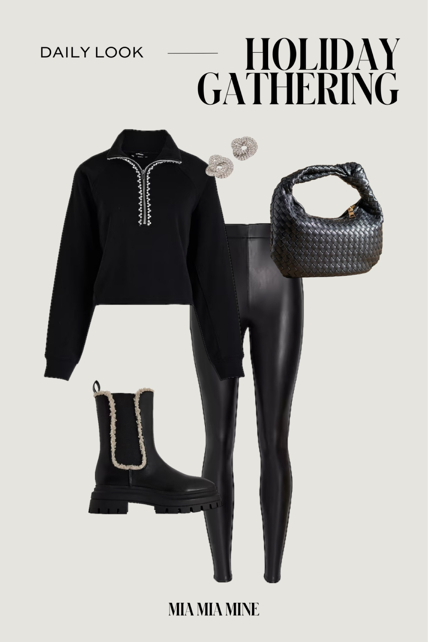 Affordable holiday party outfit on sale for cyber Monday 
Express embellished pullover sweater 
Express faux leather leggings 
Express Chelsea boots 
Anthropologie bottega handbag 

#LTKfindsunder100 #LTKsalealert #LTKCyberWeek