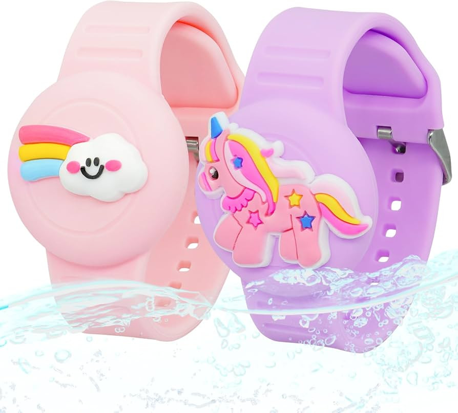 XEEWEN 2 Pack Cute Airtag Waterproof Watch Bracelet Holder for Kids Girls, Unicorn Rainbow Bracel... | Amazon (US)