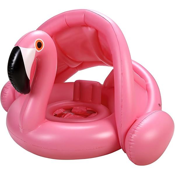 Flamingo Baby Swimming Ring with Canopy-Inflatable Baby Swimming Pool Float Sunshade for Infant Kids | Amazon (US)