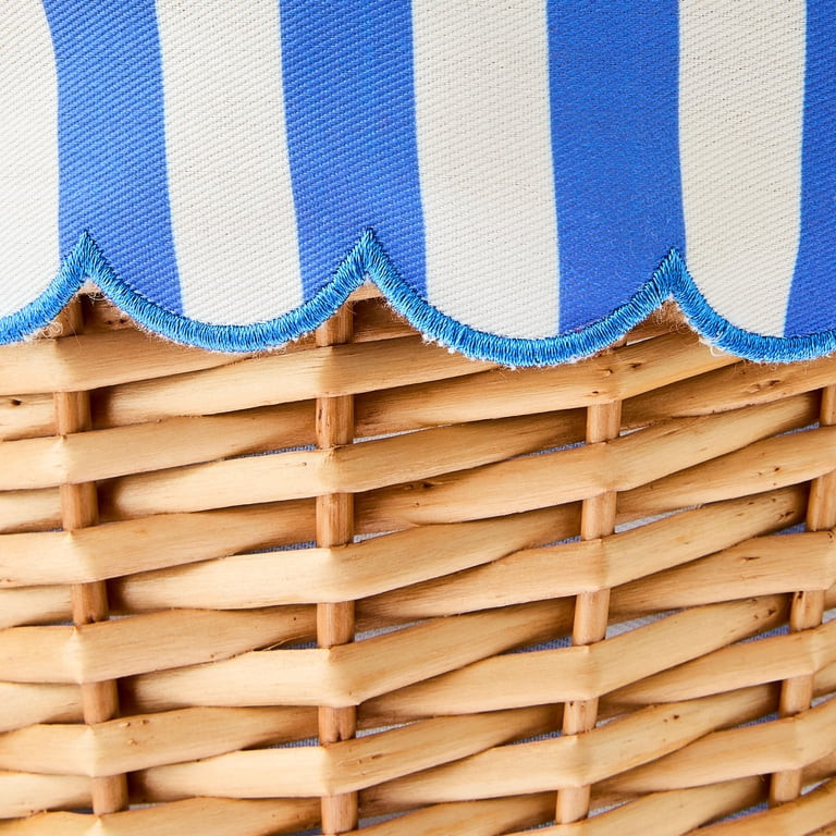 Round Willow Basket with Scalloped Stripe Liner, Natural Brown/Blue/White, 11.5" x 8", Easter by ... | Walmart (US)