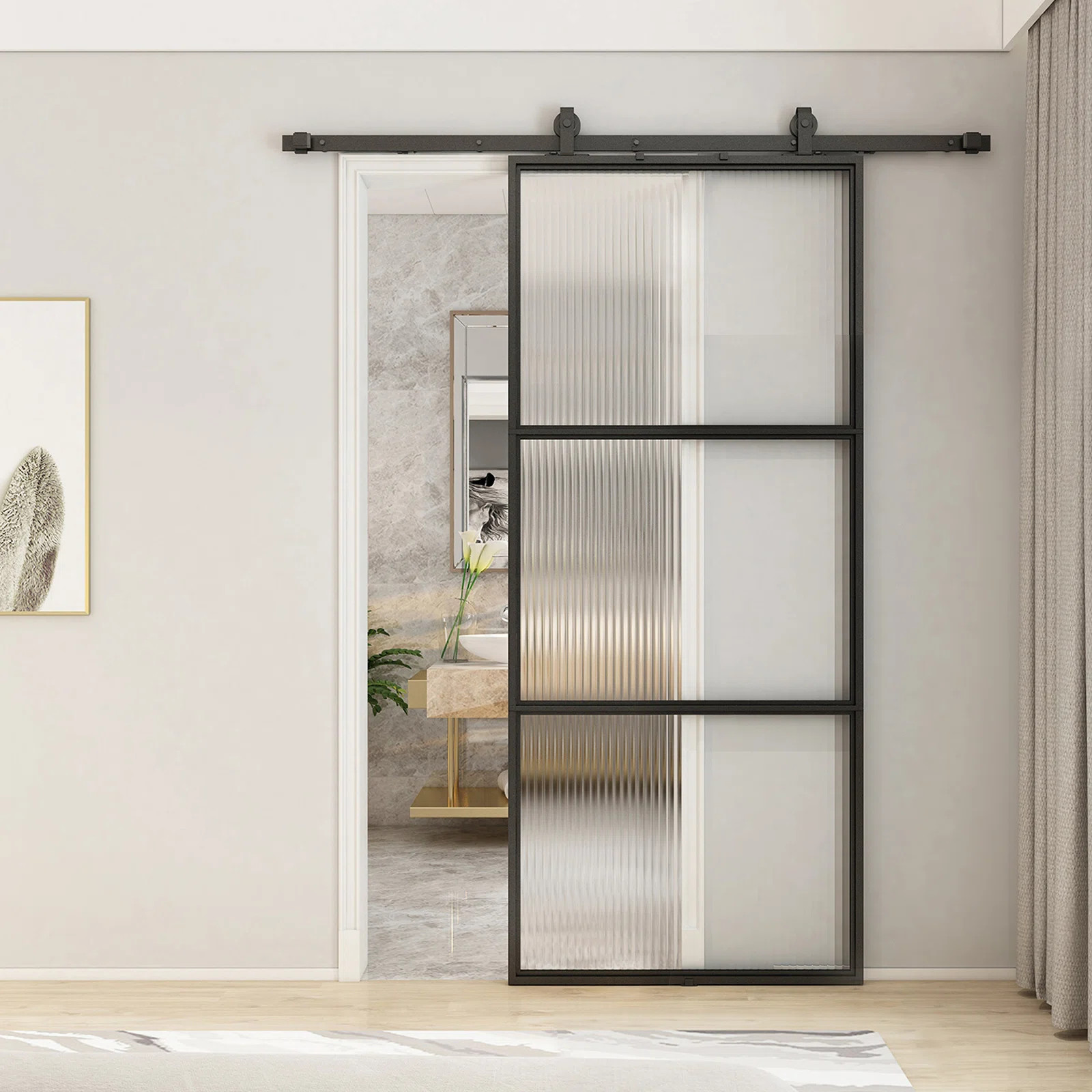 Glass and Metal Barn Door with Installation Hardware Kit | Wayfair North America
