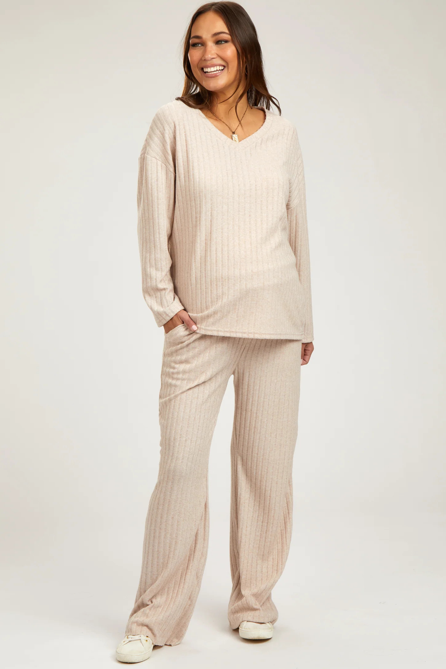 Black Ribbed Soft Knit Long Sleeve Maternity Pajama Set | PinkBlush Maternity