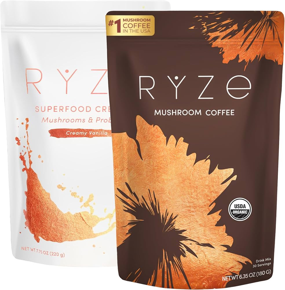 RYZE n Shine Bundle | Mushroom Coffee + Probiotic Creamer | 6 Adaptogenic Mushrooms | USDA Organi... | Amazon (US)