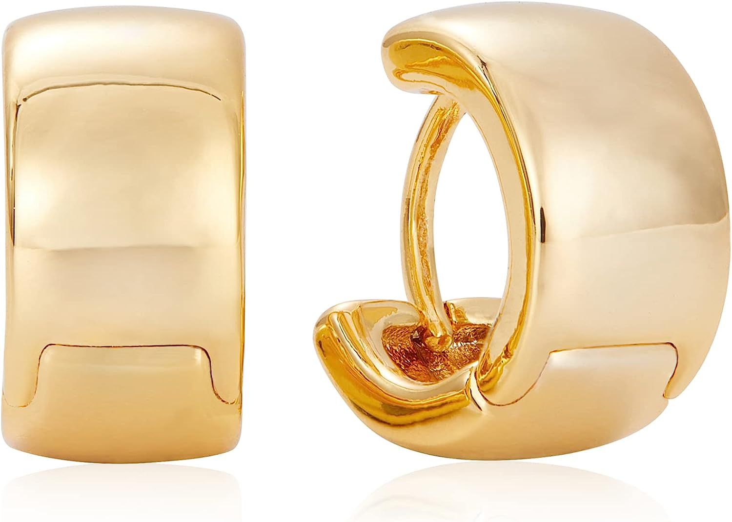 Kenivira Pearl Hoop Earrings for Women | 18K Gold Huggie Earrings | Lightweight Chunky Hoops for ... | Amazon (US)
