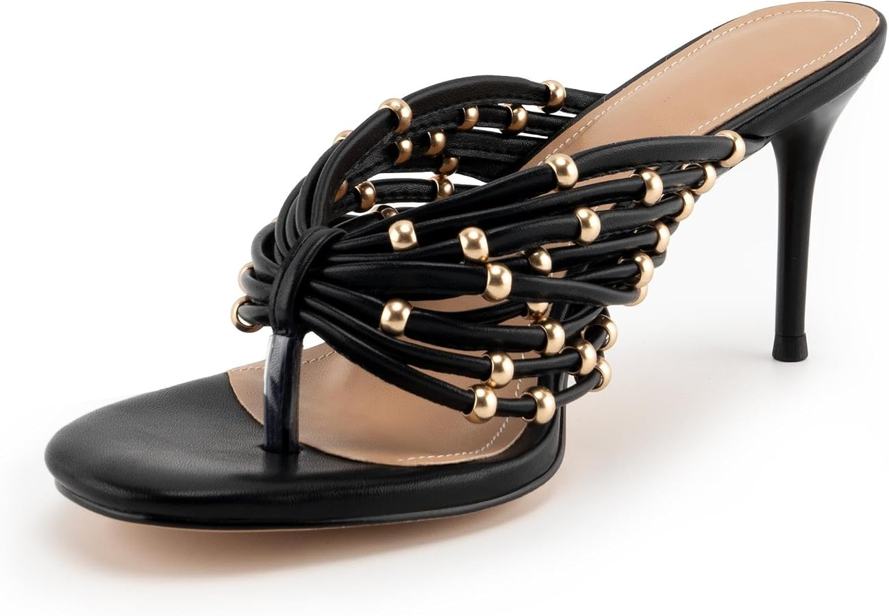 Thong Heeled Sandals Strappy Stiletto Slip On Kitten Low Strappy Lace Up Heels for Women Flip Flo... | Amazon (US)