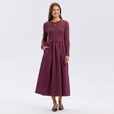Women's Long Sleeve Woven Knit Midi Sweater Dress - A New Day™ | Target