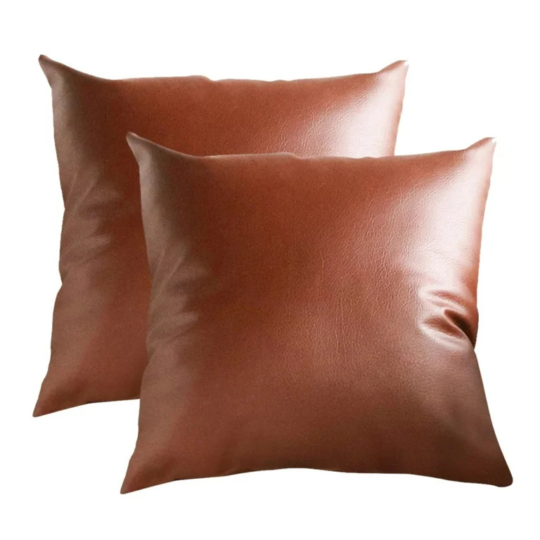 Toyfunny 2pc Faux Leather Cushion Covers Throw Pillowcase Sofa Home Decor Solid Color | Walmart (US)