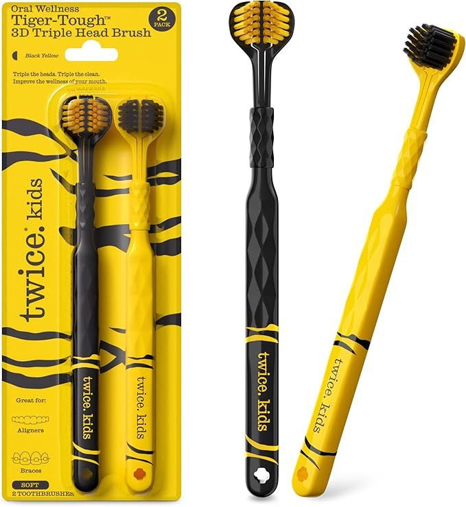 Twice Twice Kids 3D Triple-Head Toothbrush – Gentle, Soft Bristles for Braces, Aligners, and Se... | Amazon (US)