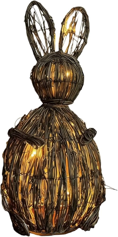 20 Inch Easter Rattan Bunny Decor Outdoor with LED Lights, Large Bunny Wicker Statue Easter Porch... | Amazon (US)