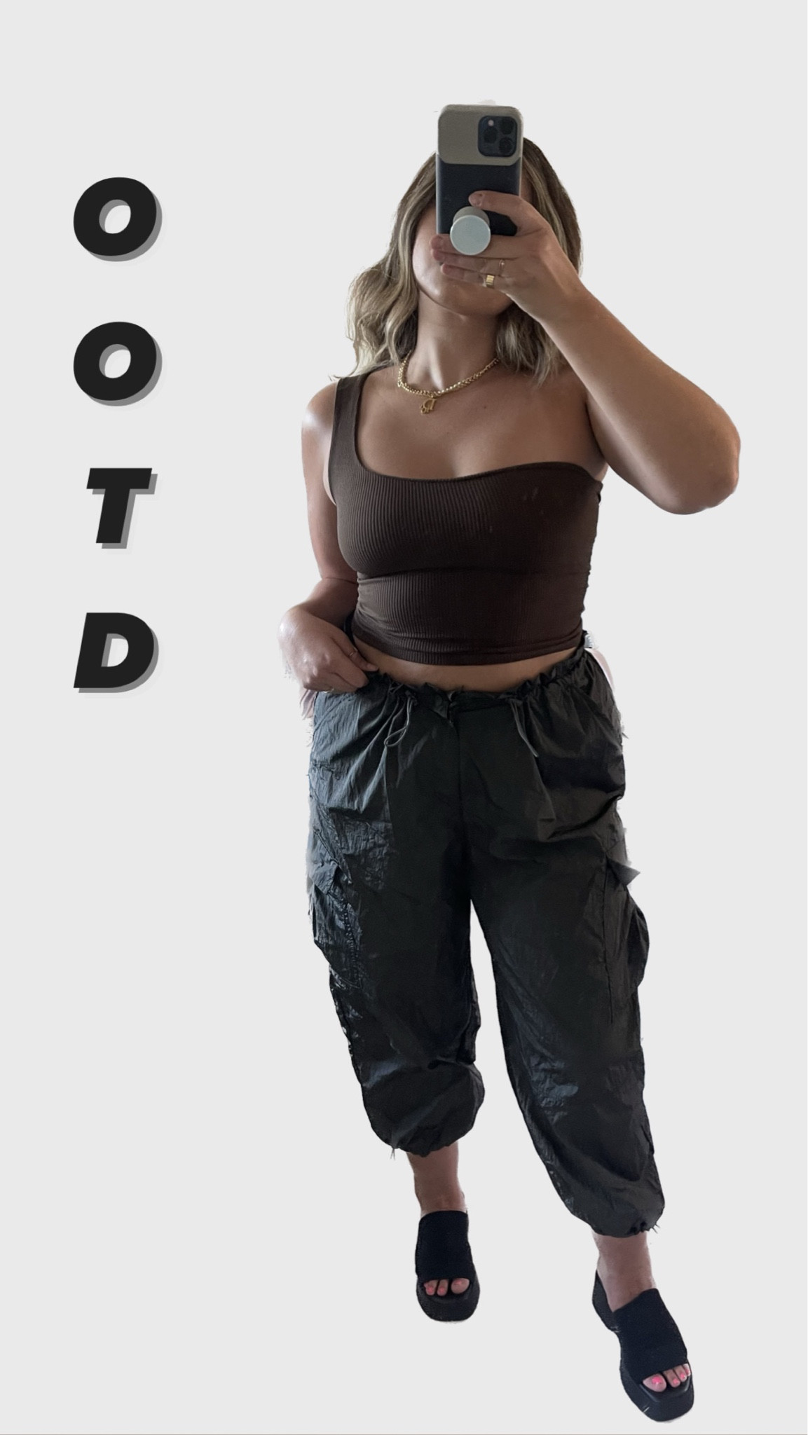 Classic parachute cargo pants (wearing size L, fit big), asymmetrical one-sided top (similar linked), and platform slides (true to size) for a cute summer outfit look. 

#LTKshoecrush #LTKunder100 #LTKstyletip