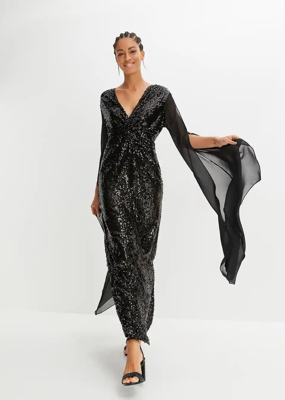 Paillettenkleid mit langen Chiffon-Ärmeln | Bonprix DE