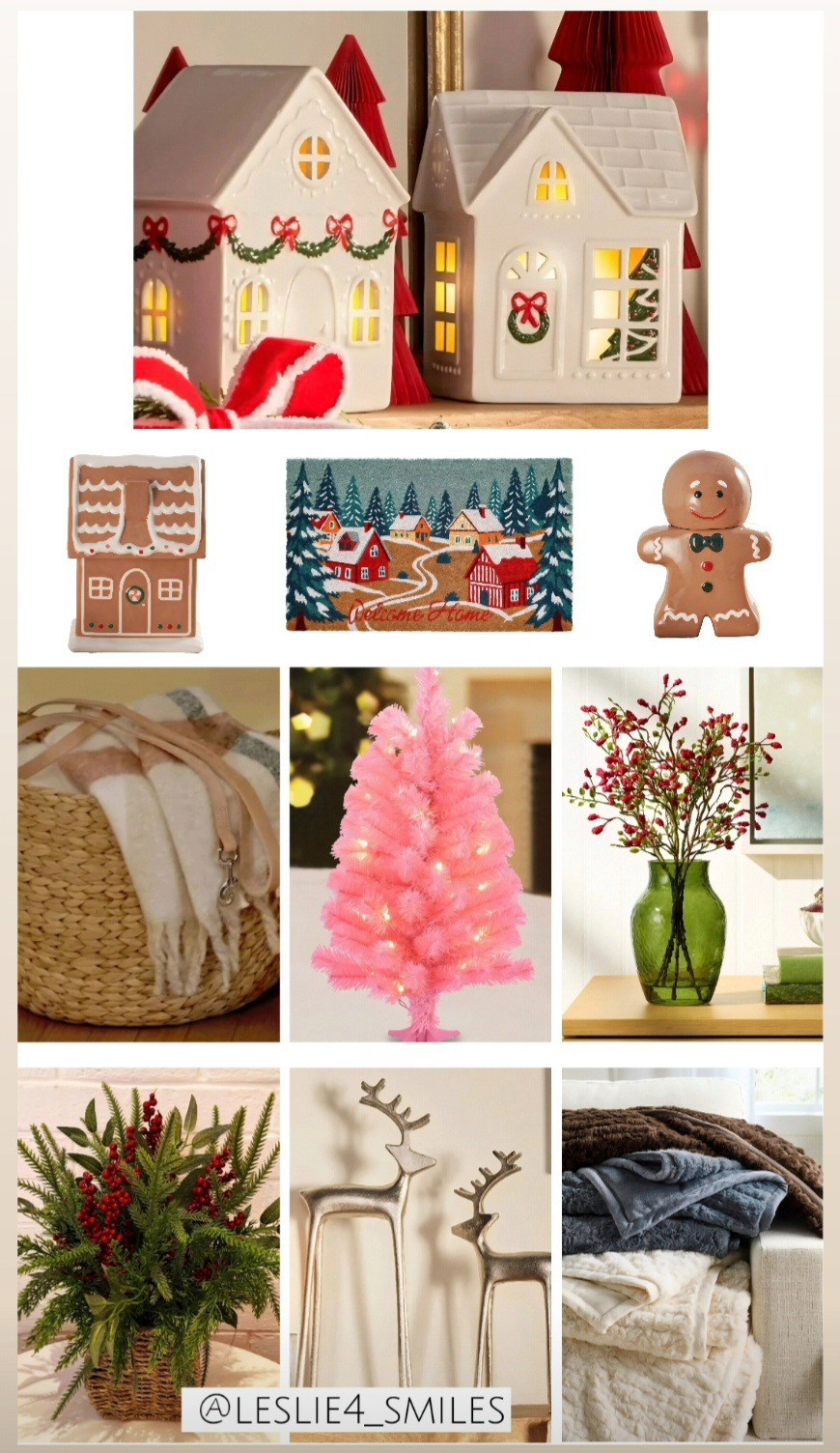 Some of my recent Christmas holiday purchases from Walmart. They're all so GOOD! I love the light up house, the blanket is SUPER soft, the candy cookie jars (gingerbread house & gingerbread man) are adorable, the basket holds more than I thought 🥰 ... the reindeer are giving high quality Pottery Barn vibes & the outdoor holiday mat is very merry festive. Including also the lighted twinkling tree I have in my office (its super bright tho jsyk in advance) and the Grinch pj pants & tops I bought for myself & my family, these faux snow leopard throw pillows are super soft for now & all through winter. I'm obsessed with all the soft fluffy cuddly cozy things rn ngl 🏡❄️🎅the gingerbread cookie jar would also make a really cute holiday gift for coworkers, teachers, church friends, white elephant gifts etc 🎁#affordable #Walmart home December January winter Christmas pink prelit Christmas tree (2 ft tall, I have mine in our master bdrm so we still have the Christmas spirit in our room when we watch movies at night 🌙 💖) #everyday lifestyle budget friendly artificial faux berry plants vase

#LTKHoliday #LTKCyberWeek #LTKdayinmylife