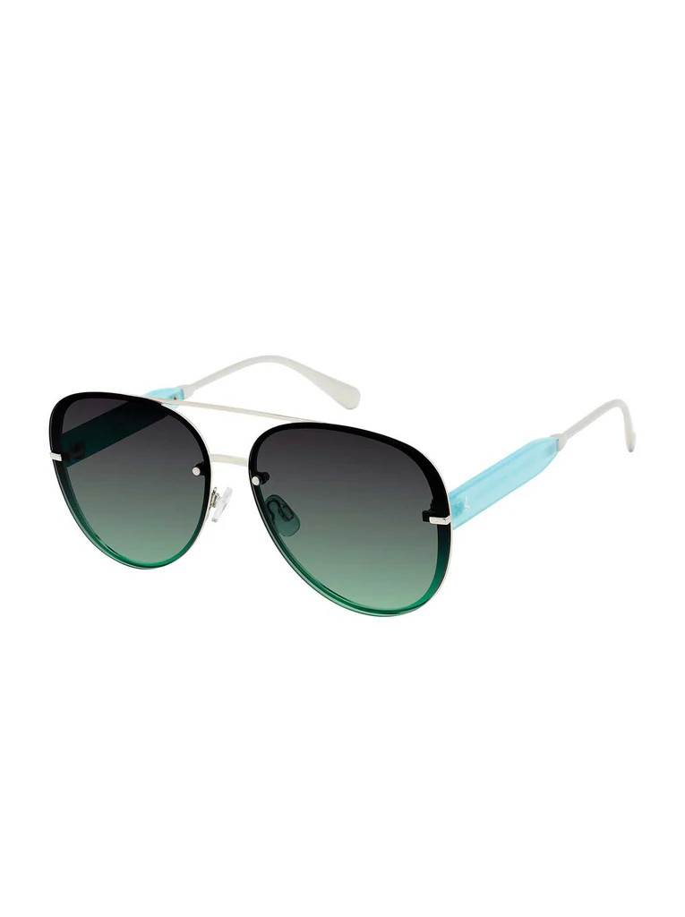 Stylish Rimless Aviator Sunglasses in Silver & Aqua | Jessica Simpson E Commerce