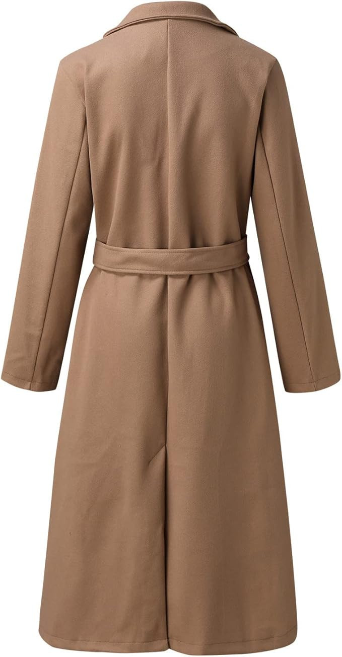 Women's Faux Wool Coat Blouse Thin Coats Trench Long Jacket Ladies Slim Long Belt Womens Ring Mas... | Amazon (US)