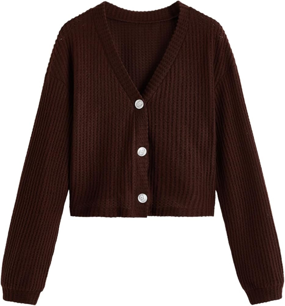 SweatyRocks Women's Long Sleeve Button Front V Neck Soft Knit Cardigan Sweaters | Amazon (US)
