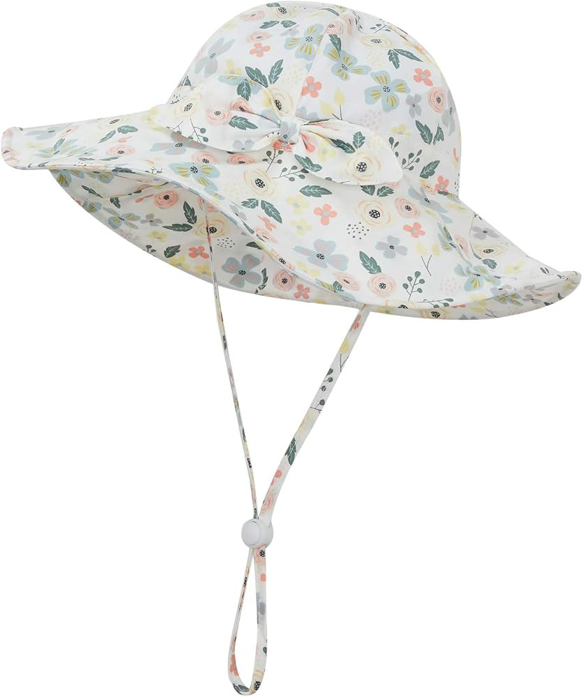Baby Girl Sun Hat Summer Beach Hats with UPF 50+ Toddler Infant with Wide Brim Strap Outdoor Buck... | Amazon (US)